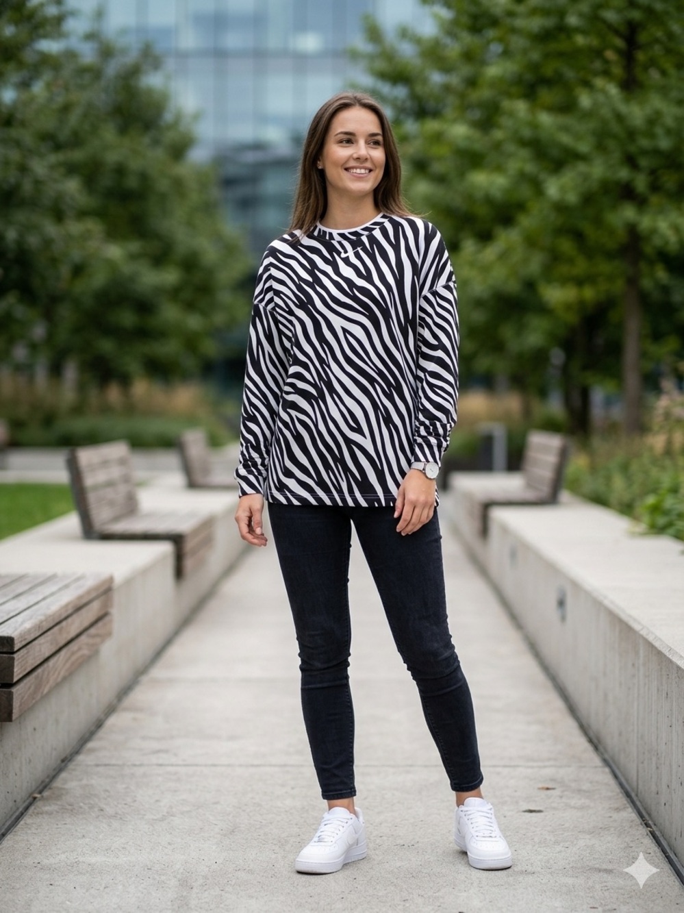 Nike Women's Zebra-Print Pullover Sweatshirt - Black & White